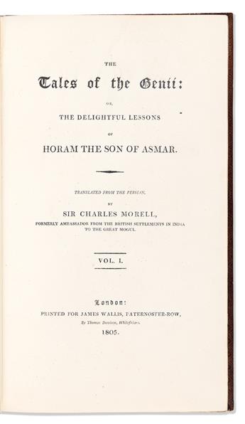 Morrell, Sir Charles [aka James Kenneth Ridley] (1736-1765) The Tales of Genii: Or, The Delightful Lessons of Horam the Son of Asmar.